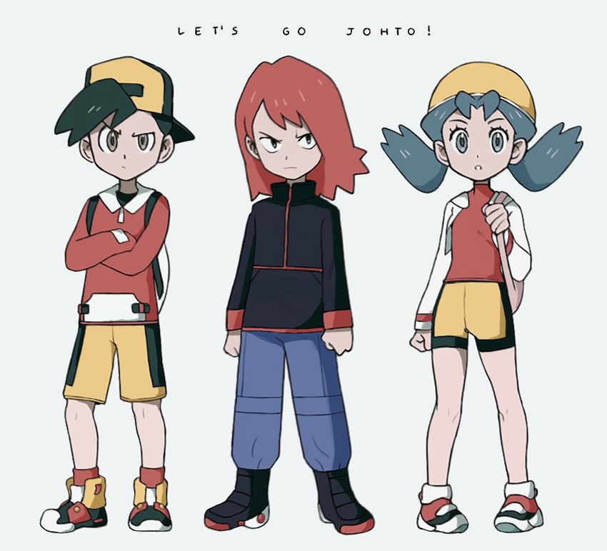 ethan, silver, and kris (pokemon and 2 more) drawn by emefuran