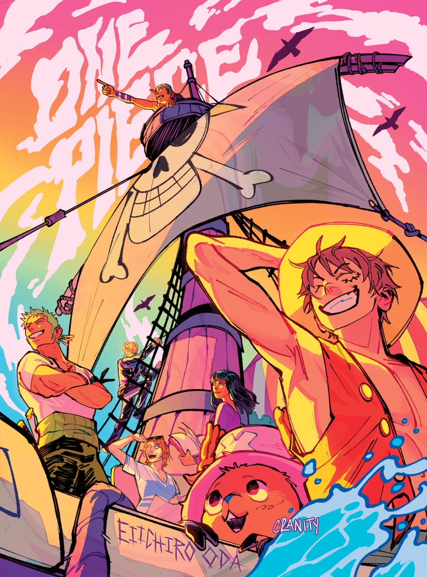nami, monkey d. luffy, nico robin, roronoa zoro, sanji, and 2 more (one piece) drawn by cranity