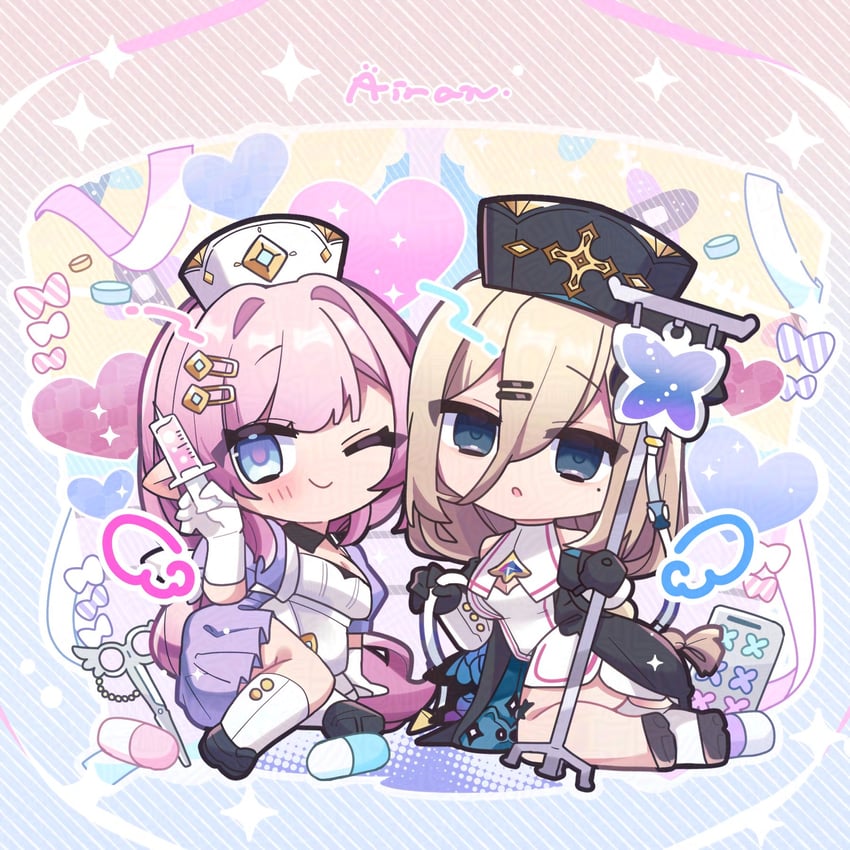 elysia and aponia (honkai and 2 more) drawn by iran_stn