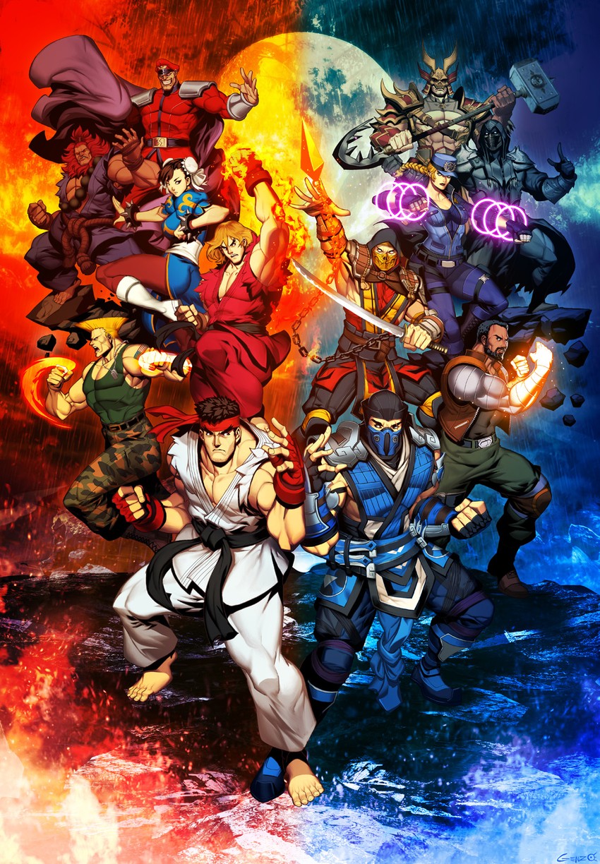 chun-li, ryu, ken masters, akuma, m. bison, and 10 more (street fighter and 3 more) drawn by genzoman