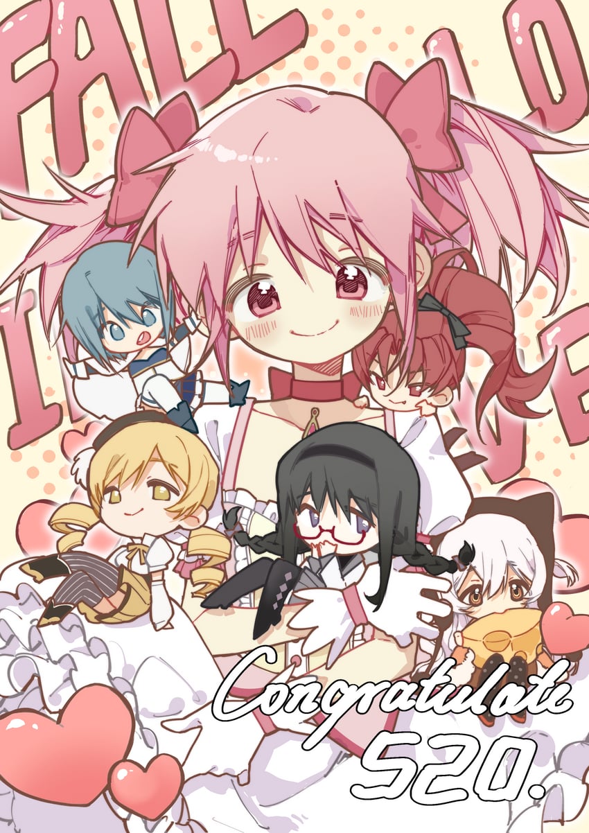 akemi homura, kaname madoka, miki sayaka, sakura kyoko, tomoe mami, and 1 more (mahou shoujo madoka magica and 1 more) drawn by fryfry008