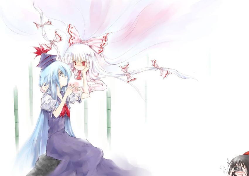 shameimaru aya, fujiwara no mokou, and kamishirasawa keine (touhou) drawn by demupausagi