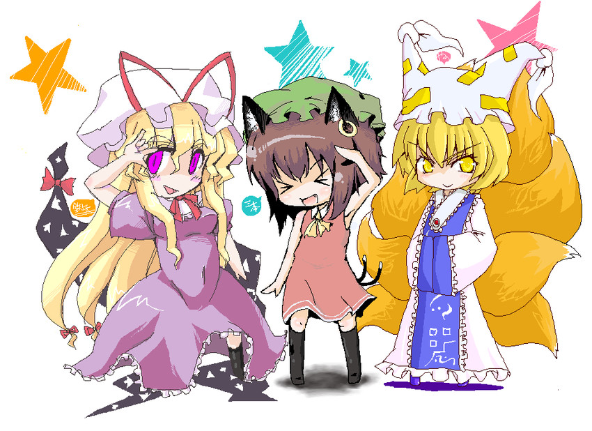 yakumo yukari, yakumo ran, and chen (touhou and 2 more) drawn by colt_(tetsuya), mimoto_(quoquo), and yano