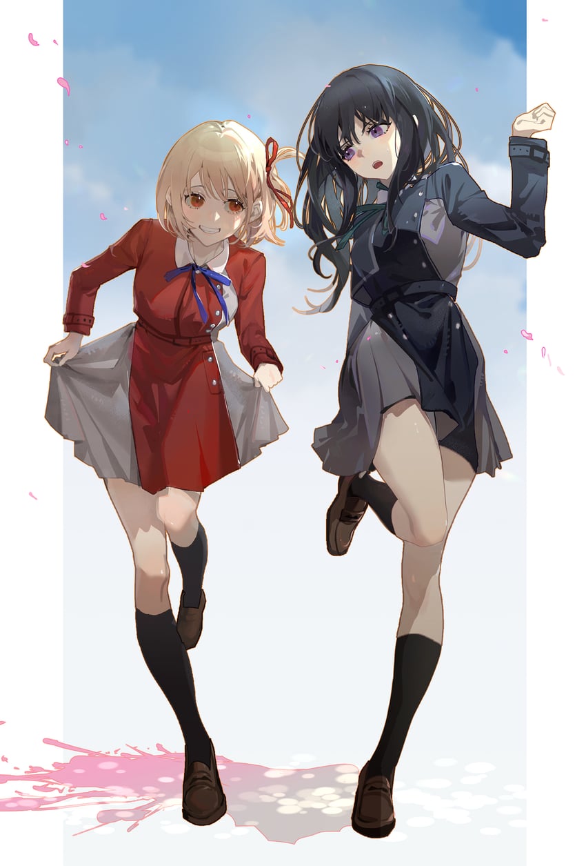 nishikigi chisato and inoue takina (lycoris recoil) drawn by koulu