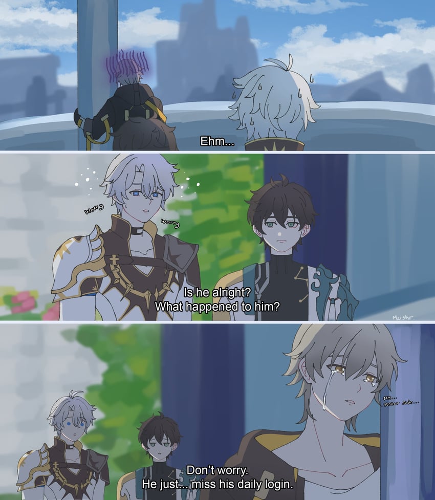 trailblazer, caelus, dan heng, and phainon (honkai and 1 more) drawn by qamusapaya