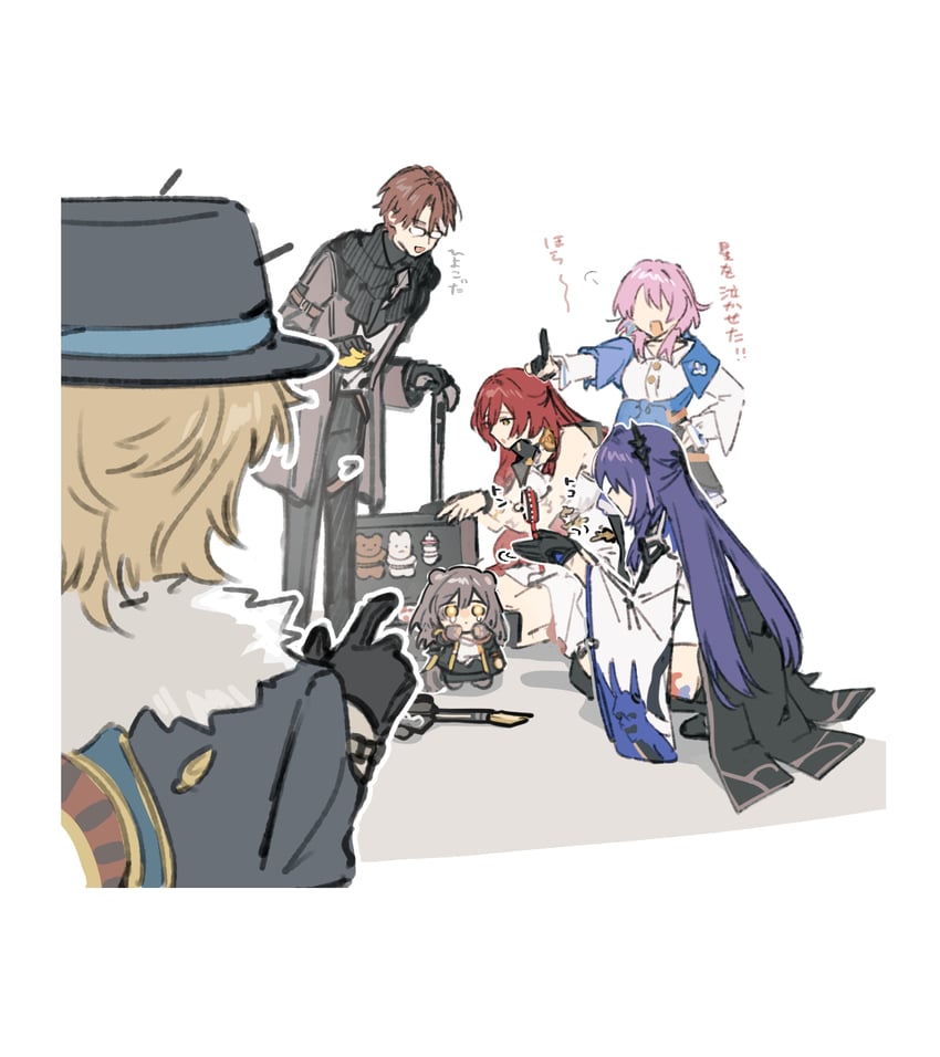 trailblazer, stelle, march 7th, acheron, aventurine, and 2 more (honkai and 1 more) drawn by rizu033