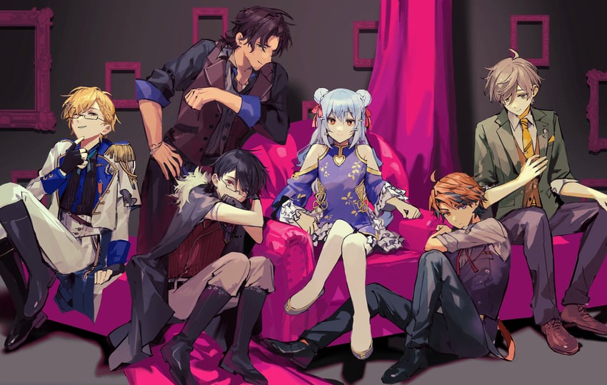 yukoku roberu, yumeoi kakeru, belmond banderas, inuyama tamaki, oliver evans, and 1 more (nijisanji and 2 more) drawn by arpaccio