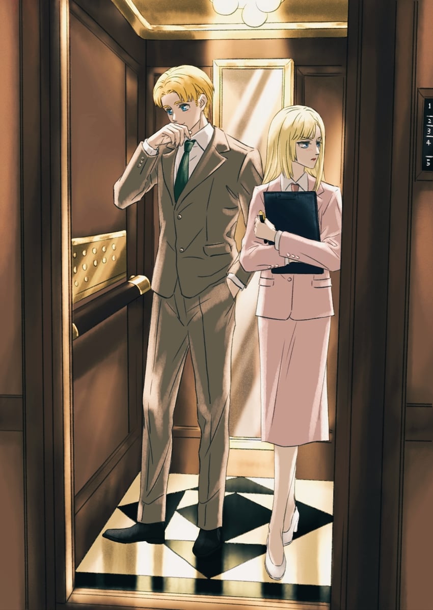 armin arlert and annie leonhart (shingeki no kyojin) drawn by yi_(199702090505)