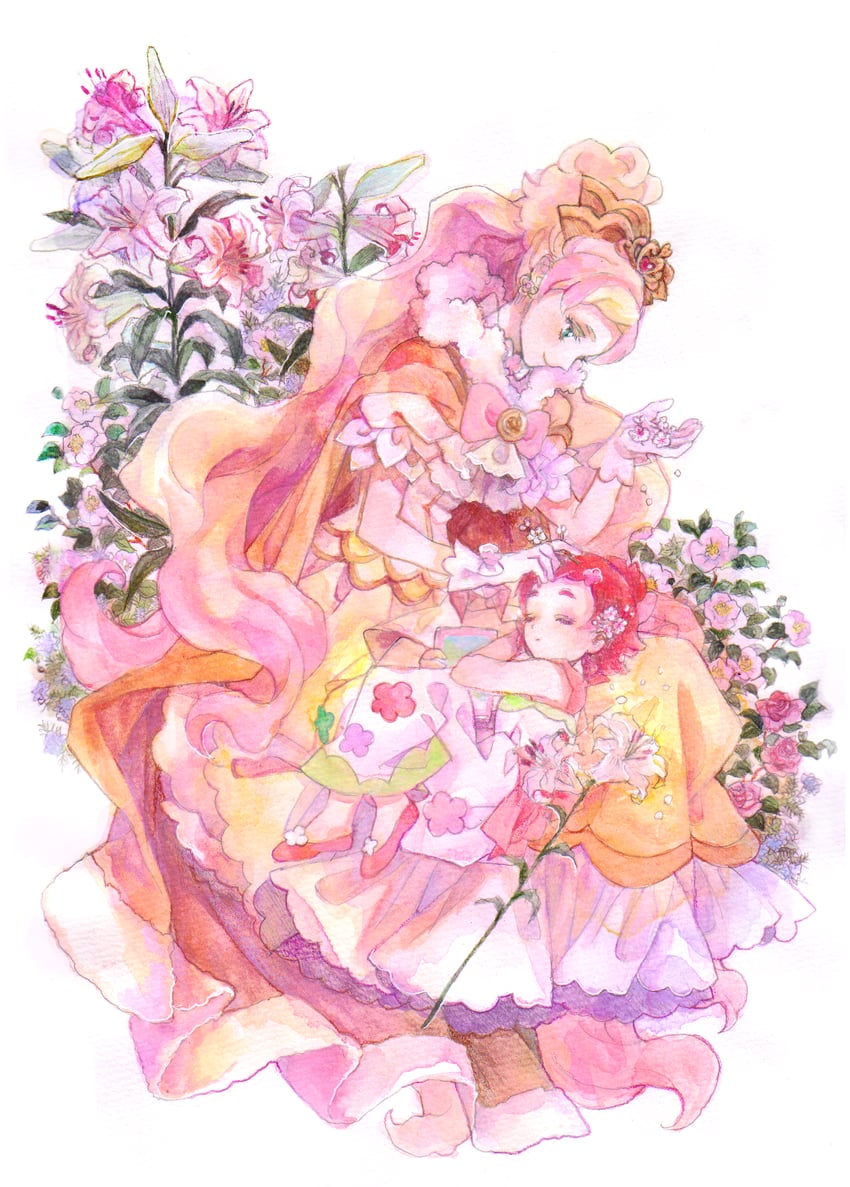 haruno haruka and cure flora (precure and 1 more) drawn by morisaki_tsugumi