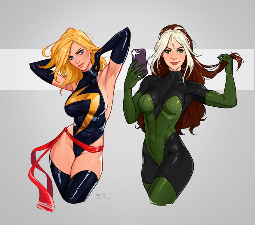 rogue, ms. marvel, and carol danvers (marvel and 1 more) drawn by olena_minko