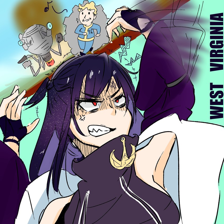 vault boy, west virginia, and mister handy (azur lane and 2 more) drawn by nanairo_koneko