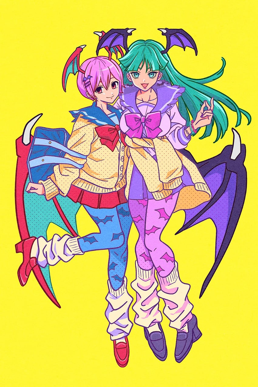 morrigan aensland and lilith (darkstalkers) drawn by motozaki_mio