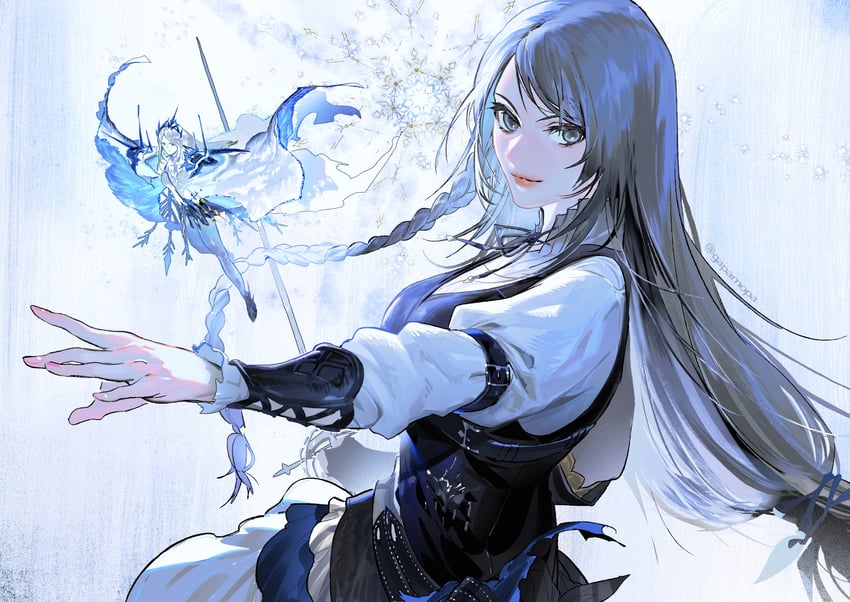 jill warrick and shiva (final fantasy and 1 more) drawn by gapamopa
