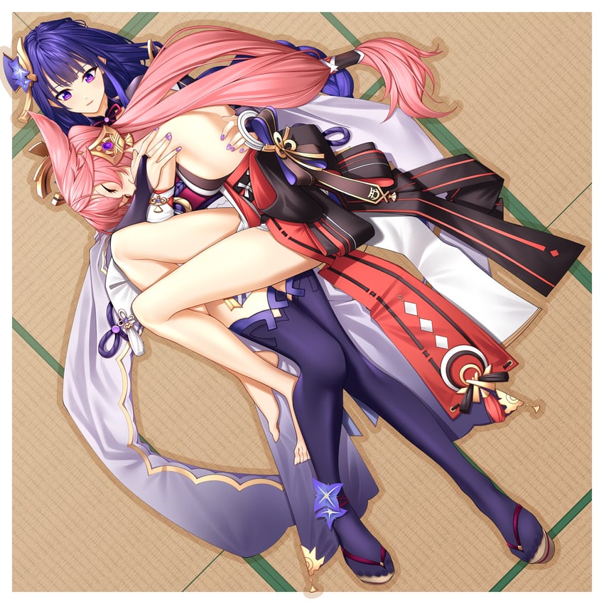 raiden shogun and yae miko (genshin impact) drawn by soluna_(so_lu_na)
