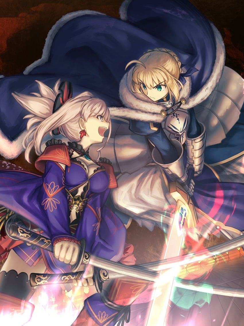 artoria pendragon, saber, and miyamoto musashi (fate and 1 more) drawn by shoori_(migiha)