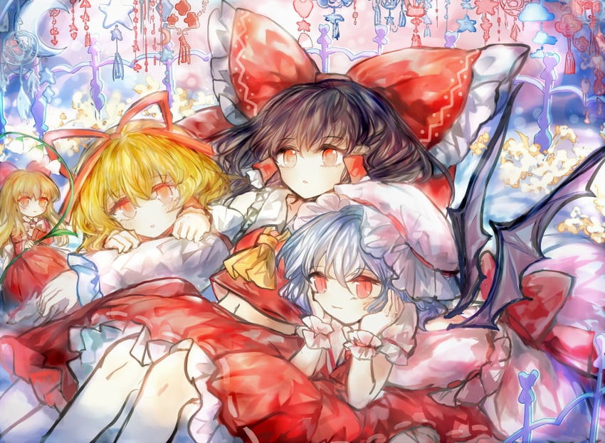 hakurei reimu, remilia scarlet, medicine melancholy, and su-san (touhou) drawn by sanuo