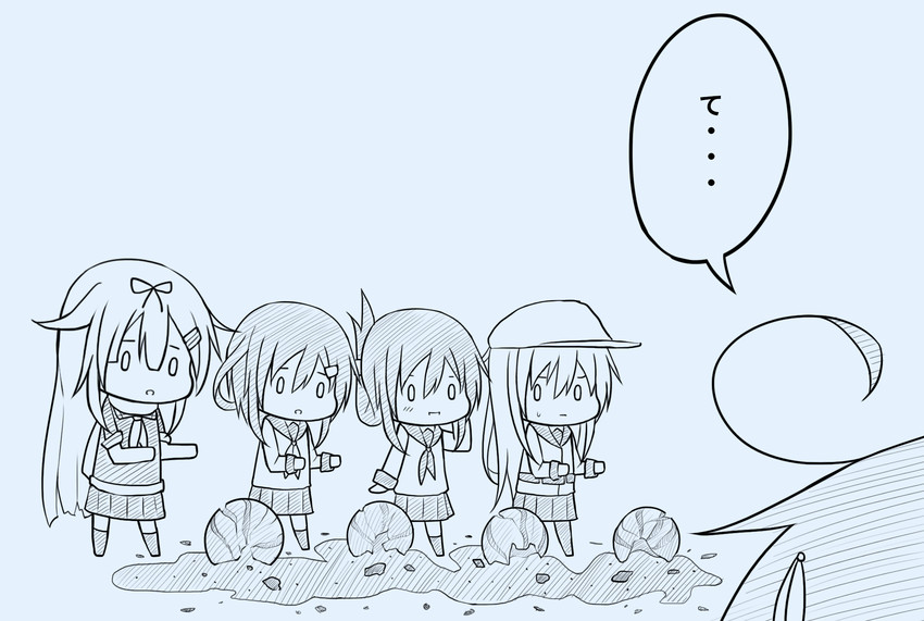 hibiki, shigure, inazuma, yuudachi, shigure kai ni, and 2 more (kantai collection) drawn by wataru_(nextlevel)