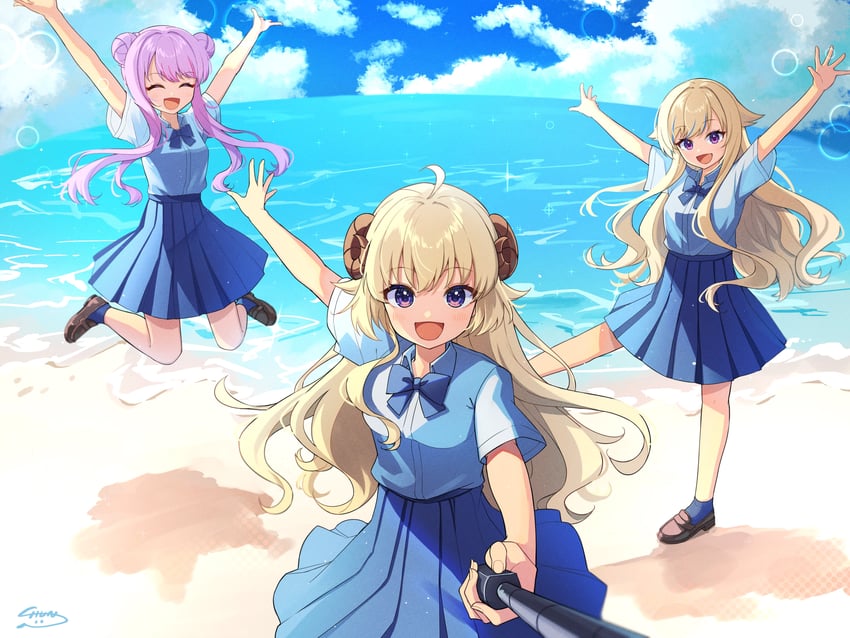 tsunomaki watame, tanaka hime, and suzuki hina (hololive and 1 more) drawn by shun_illustbscr