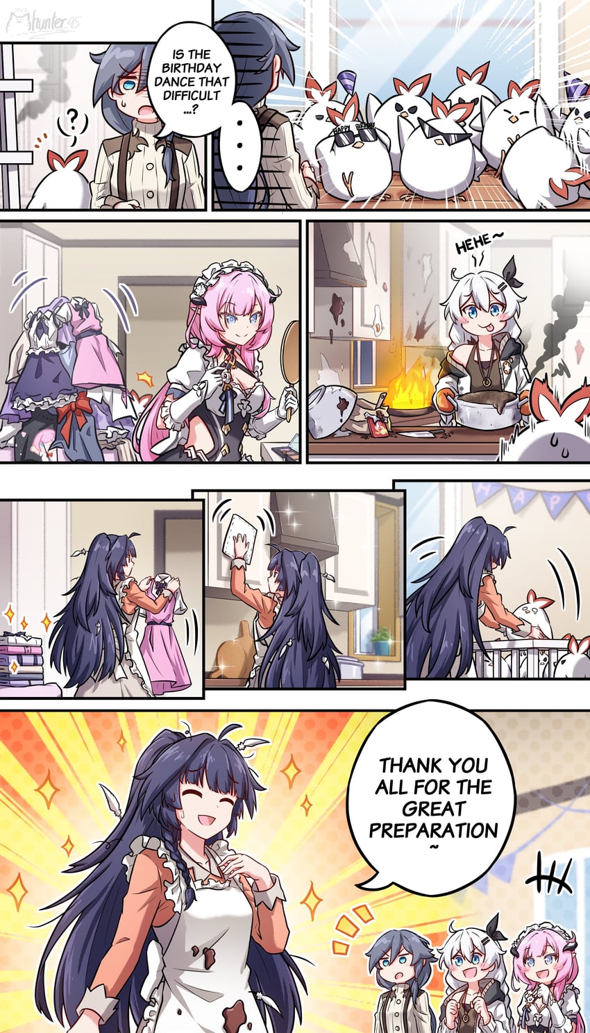 elysia, kiana kaslana, raiden mei, fu hua, and jingwei (honkai and 1 more) drawn by mhunter_45