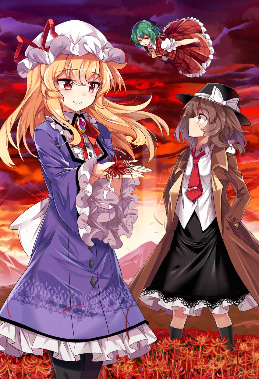 kazami yuuka, usami renko, and maribel hearn (touhou) drawn by e.o.