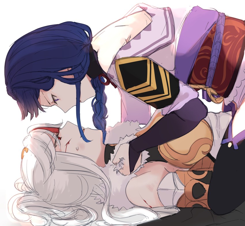 raiden shogun and ningguang (genshin impact) drawn by hinagi_(fox_priest)