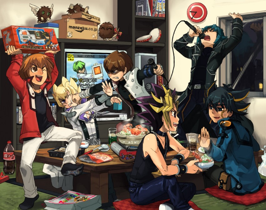 yuki judai, fudo yusei, muto yugi, kaiba seto, jack atlas, and 5 more (yu-gi-oh! and 6 more) drawn by mayday