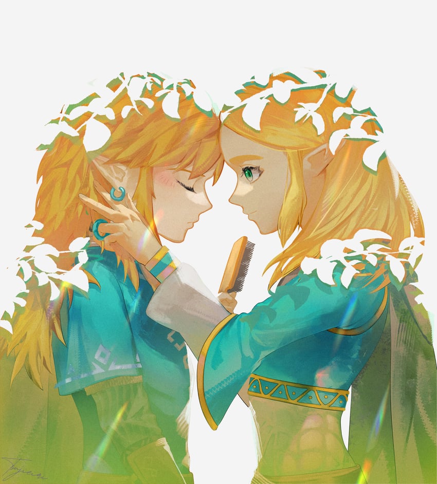 link and princess zelda (the legend of zelda and 1 more) drawn by tsujieiri