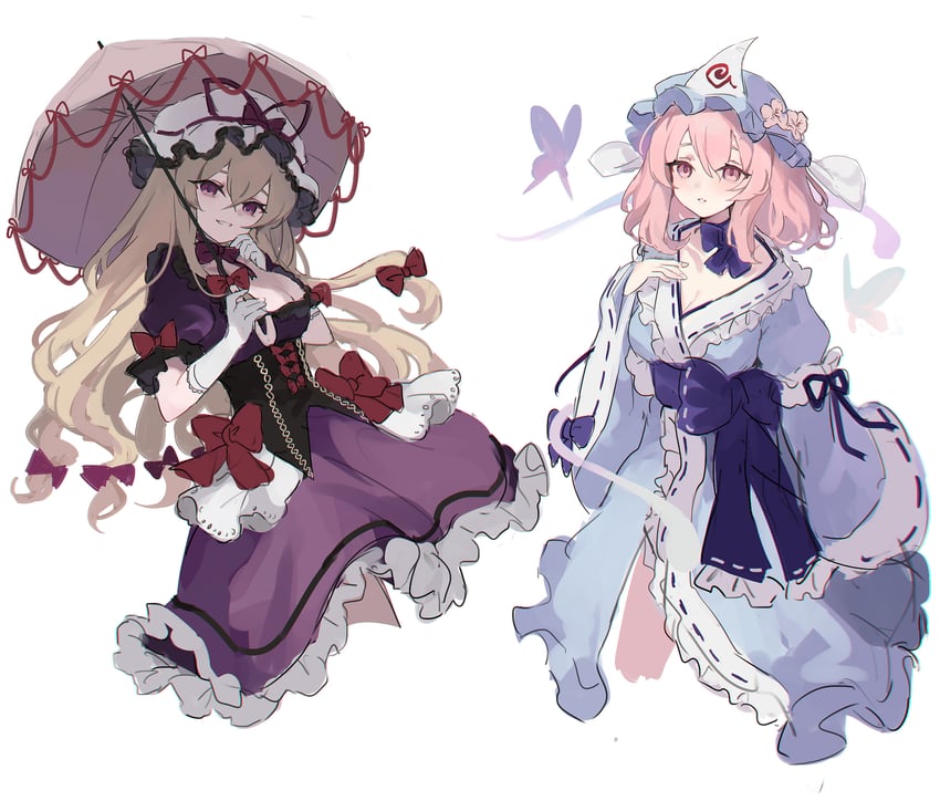 yakumo yukari and saigyouji yuyuko (touhou) drawn by kani_nyan