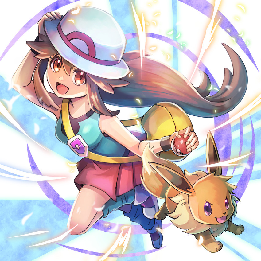 eevee and leaf (pokemon and 1 more) drawn by zeroki_(izuno)