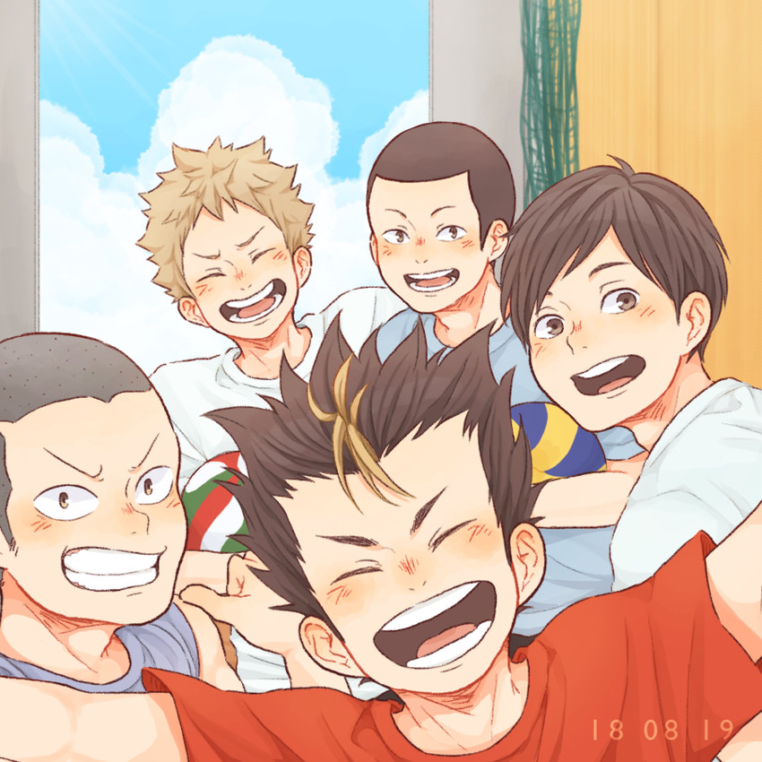 nishinoya yuu, tanaka ryuunosuke, ennoshita chikara, kinoshita hisashi, and narita kazuhito (haikyuu!!) drawn by laugh_111