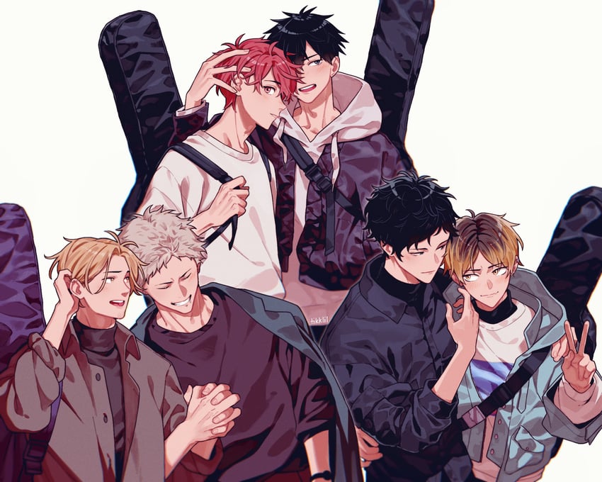 kaji akihiko, satou mafuyu, uenoyama ritsuka, kashima hiiragi, nakayama haruki, and 1 more (given) drawn by tikklil