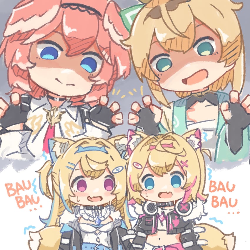 fuwawa abyssgard, mococo abyssgard, kazama iroha, and takane lui (hololive and 1 more) drawn by jkbakabaka
