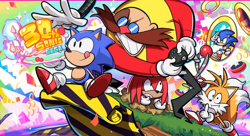 sonic the hedgehog, tails, knuckles the echidna, dr. eggman, classic sonic, and 1 more (sonic and 1 more) drawn by sameyama_jiro