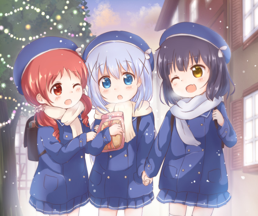 kafuu chino, jouga maya, and natsu megumi (gochuumon wa usagi desu ka?) drawn by araki495