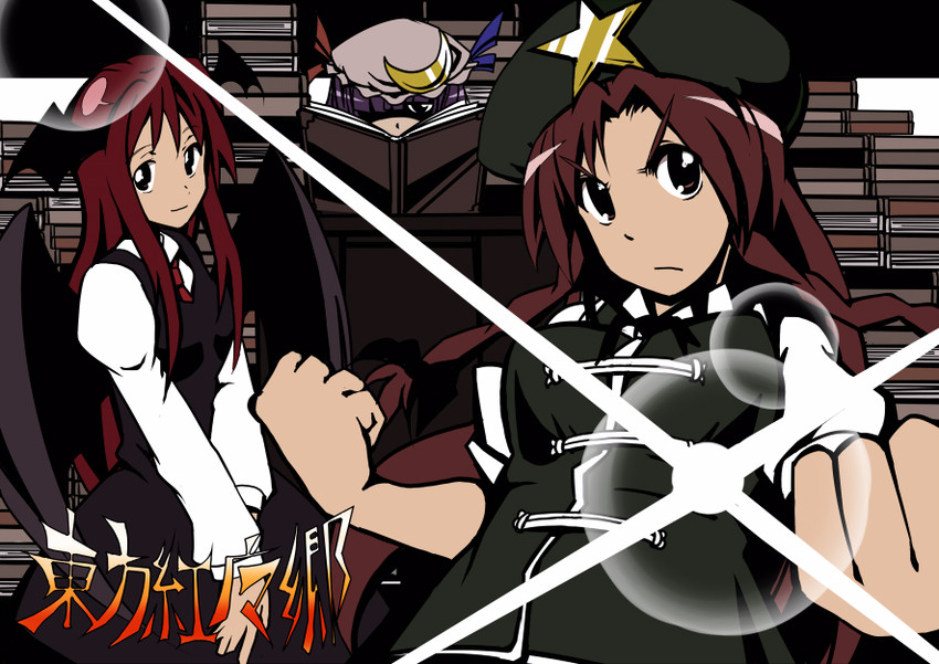 patchouli knowledge, hong meiling, and koakuma (touhou and 1 more) drawn by aroha_j