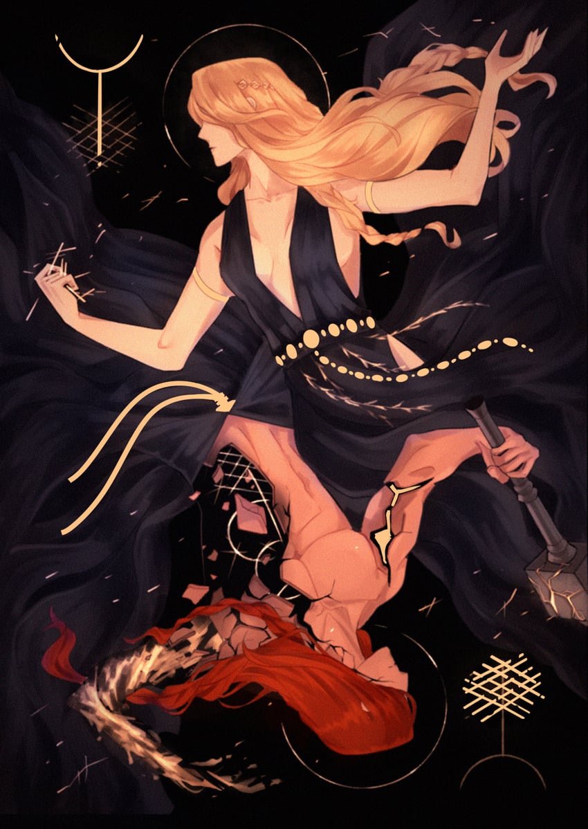 queen marika the eternal and radagon of the golden order (elden ring) drawn by callibrin