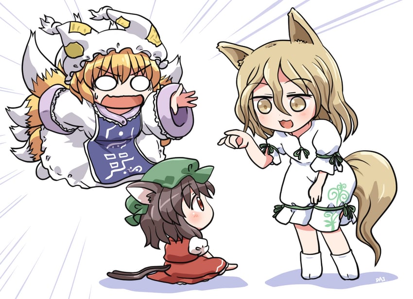 yakumo ran, chen, and kudamaki tsukasa (touhou) drawn by rokugou_daisuke