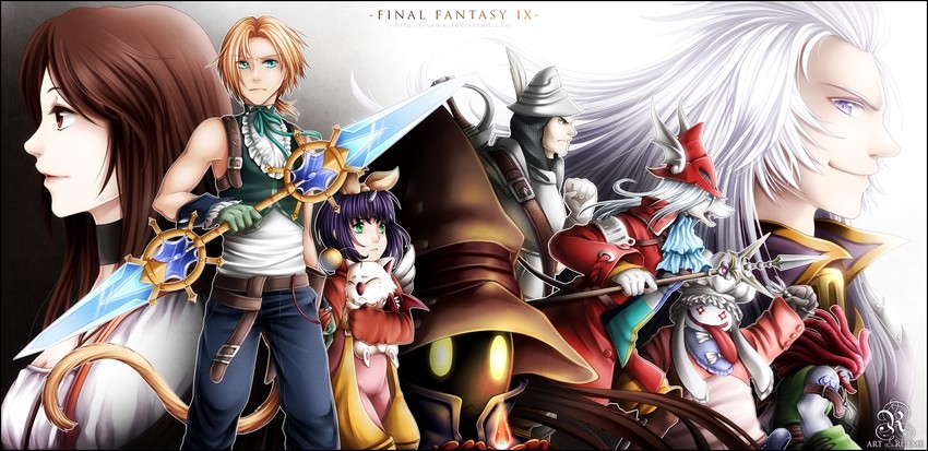 moogle, zidane tribal, garnet til alexandros xvii, vivi ornitier, eiko carol, and 5 more (final fantasy and 1 more) drawn by rueme
