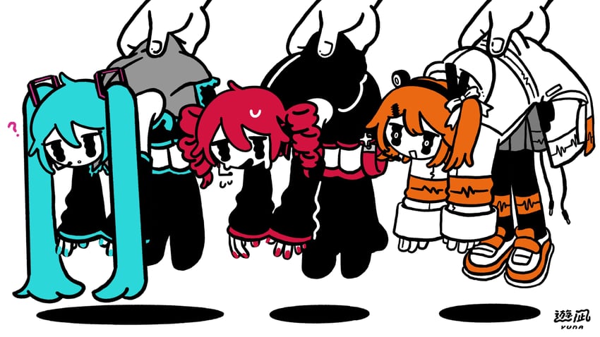 hatsune miku, kasane teto, and adachi rei (vocaloid and 2 more) drawn by yuna_(the_boon_109)