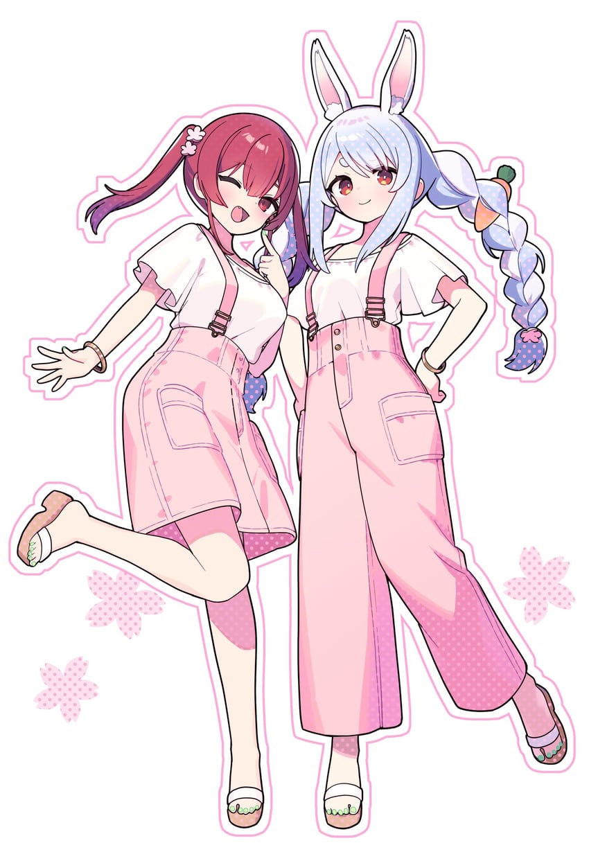 houshou marine and usada pekora (hololive) drawn by zenshin