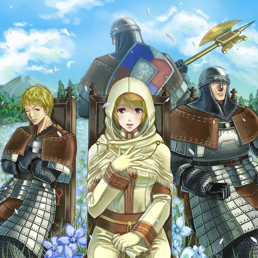 rhea of thorolund, petrus of thorolund, vince of thorolund, and nico of thorolund (dark souls and 1 more) drawn by sekumaltuo