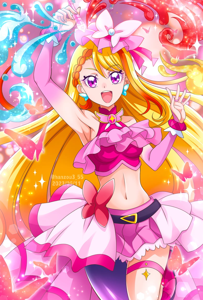 hijiri ageha and cure butterfly (precure and 1 more) drawn by hanzou