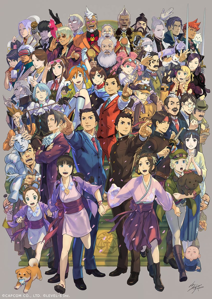 maya fey, apollo justice, franziska von karma, trucy wright, athena cykes, and 40 more (ace attorney and 10 more) drawn by nuri_kazuya