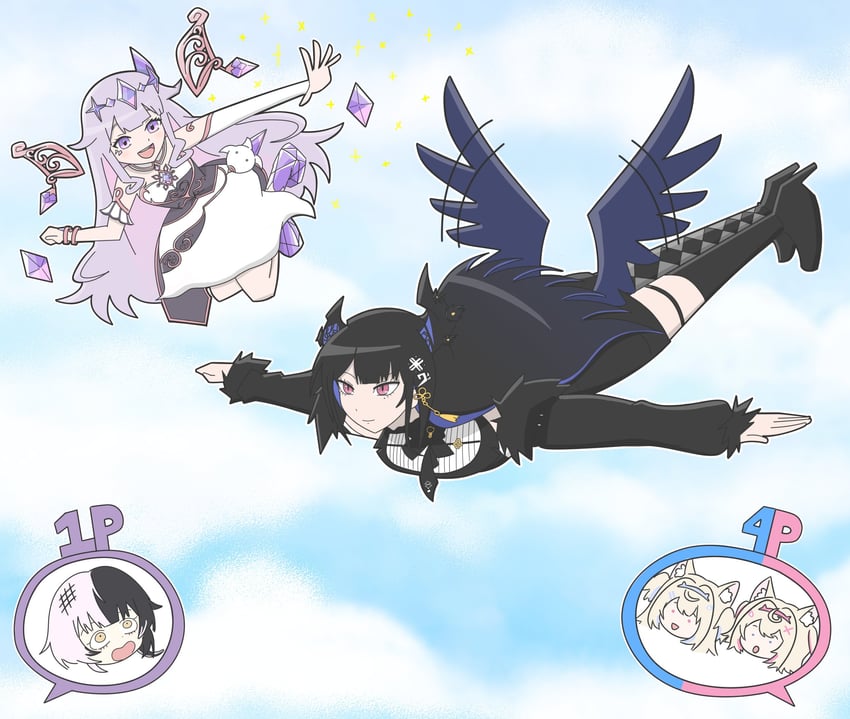 shiori novella, nerissa ravencroft, fuwawa abyssgard, mococo abyssgard, and koseki bijou (hololive and 1 more) drawn by orangejuice13