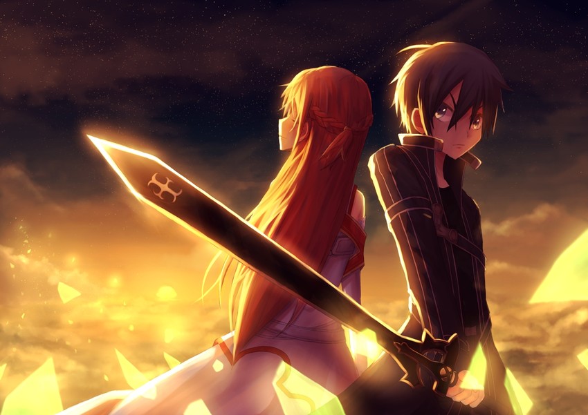 asuna and kirito (sword art online) drawn by bright_(long-ago)