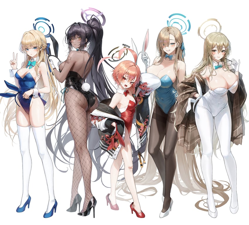 asuna, toki, karin, neru, and akane (blue archive) drawn by meoyo
