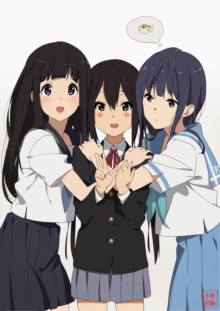 nakano azusa, chitanda eru, and yoroizuka mizore (k-on! and 4 more) drawn by kamo_kamen