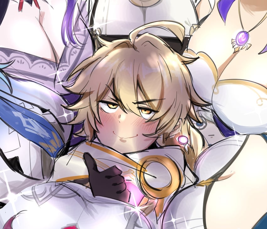 raiden shogun, aether, paimon, eula, jean, and 3 more (genshin impact) drawn by kurenaiz_(kuayrenaiz)