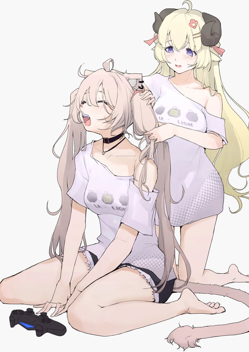 shishiro botan and tsunomaki watame (hololive) drawn by mitsuru_(uramitsuru1206)