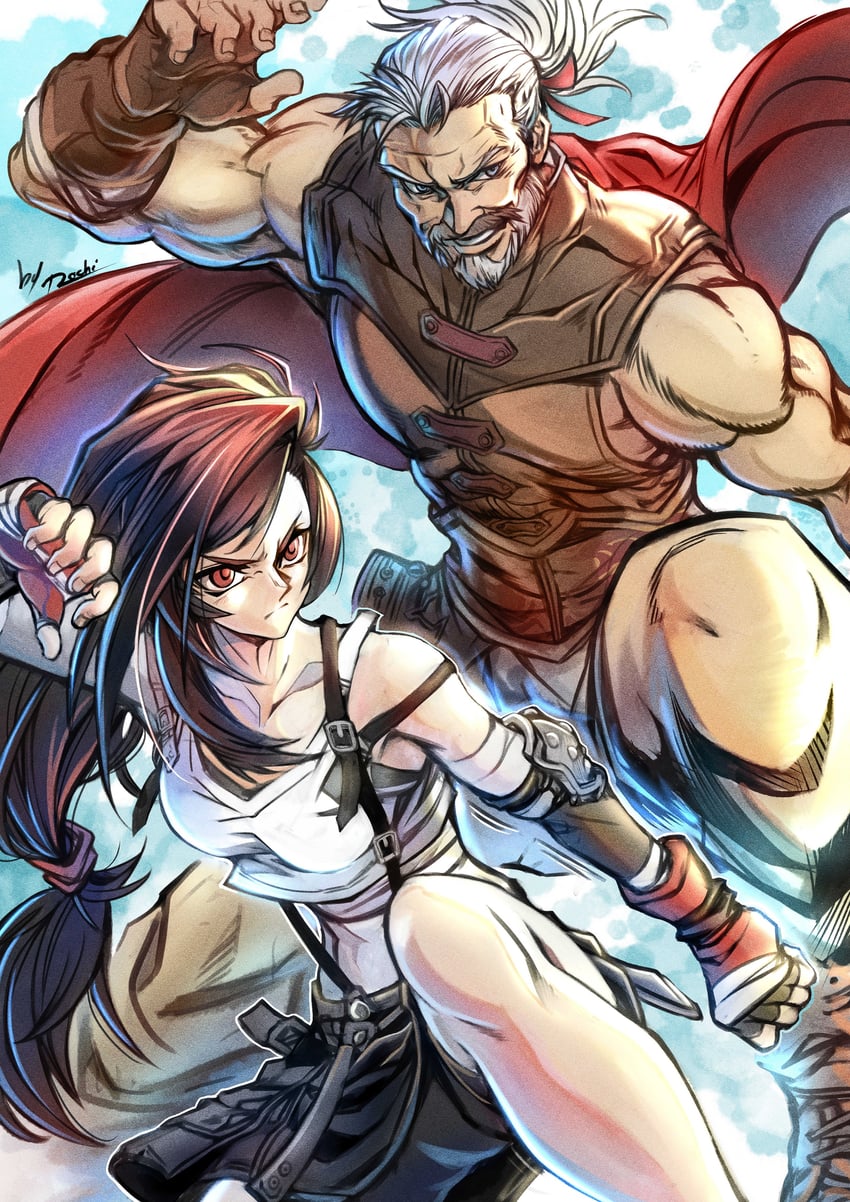 tifa lockhart and zangan (final fantasy and 3 more) drawn by mochi_mangaka
